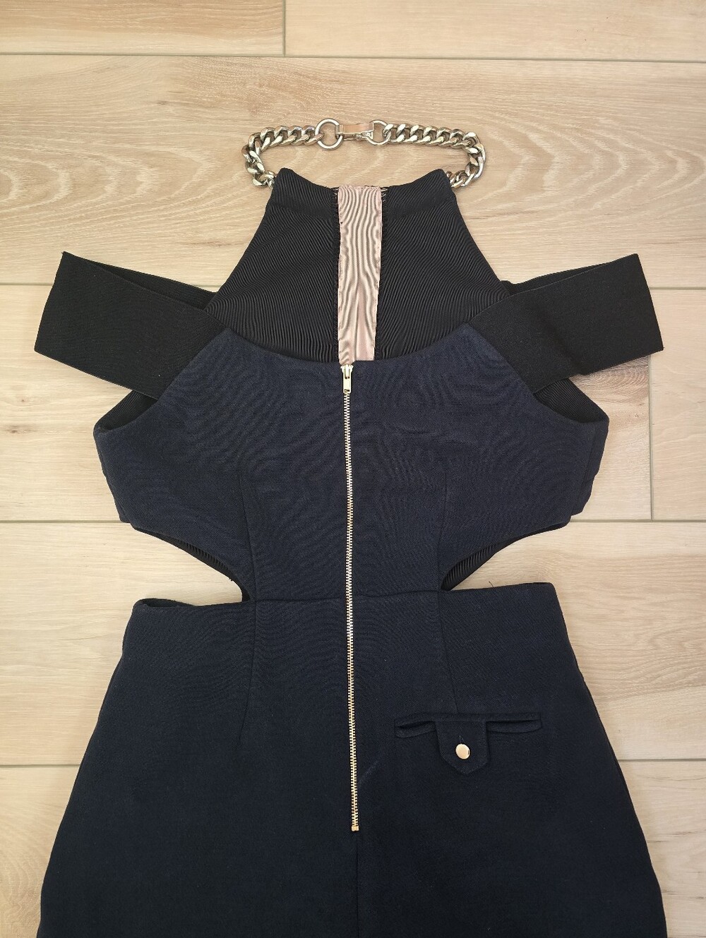 Self-Portrait Navy Chain-Accent Cutout Jumpsuit - Picture 6 of 10